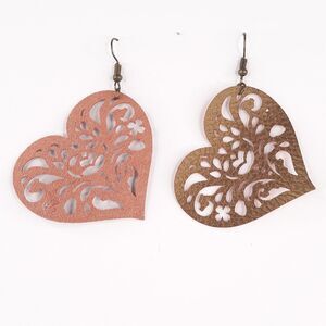Earrings Large Leather 2 Sided Western Heart Suede Gold/Metallic Vintage Y2K
